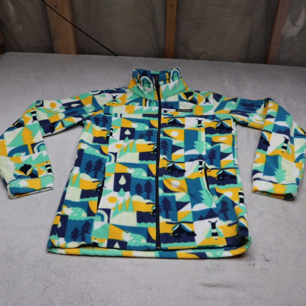 Columbia Jacket Boy Large 14/16 Blu Geometric Zing III Fleece Aztec Zip Abstract